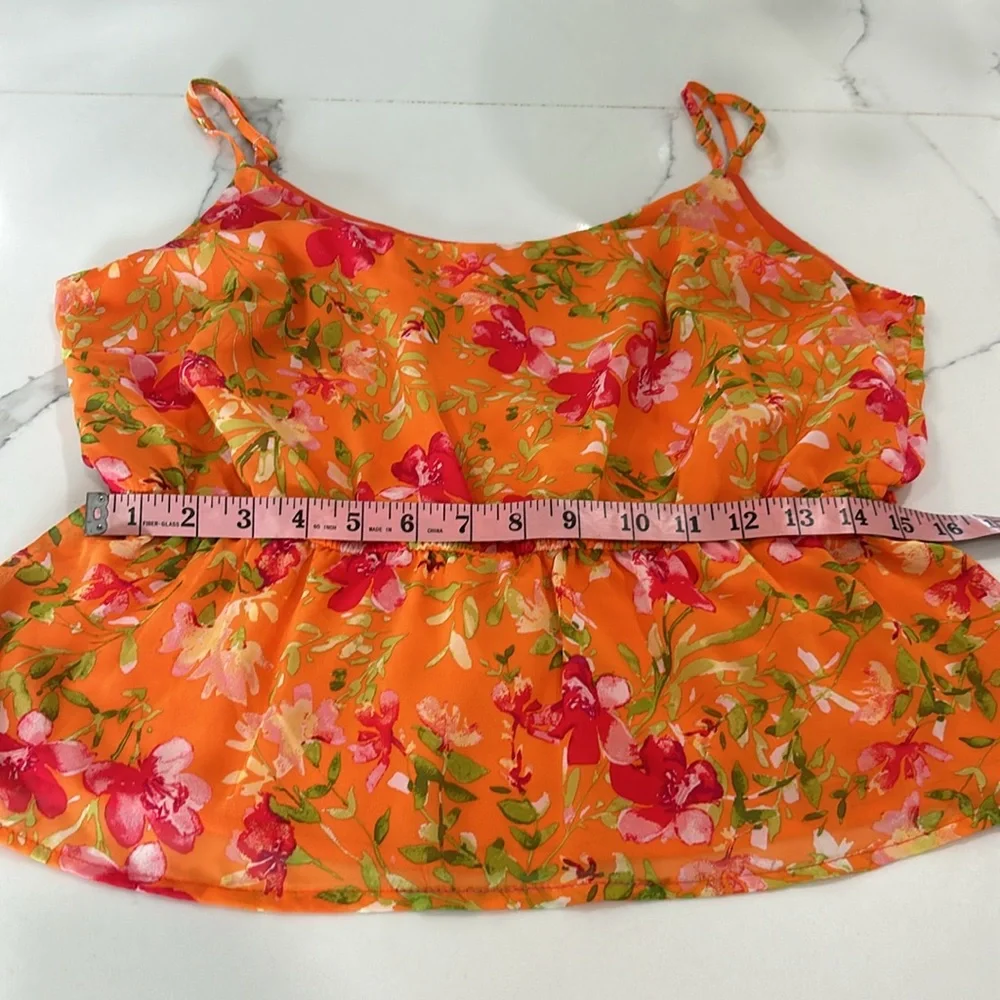 Enna & Michele Orange Sleeveless‎ Chiffon Floral Peplum Top. Size XS